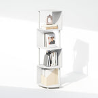 Basic Book Shelf, 4-Tier Bookshelf, Bookcase with Zigzag Corner Shelf, 14.2 x 14.2 x 57.7, for Living Room, Bedroom, Home Office, White/White