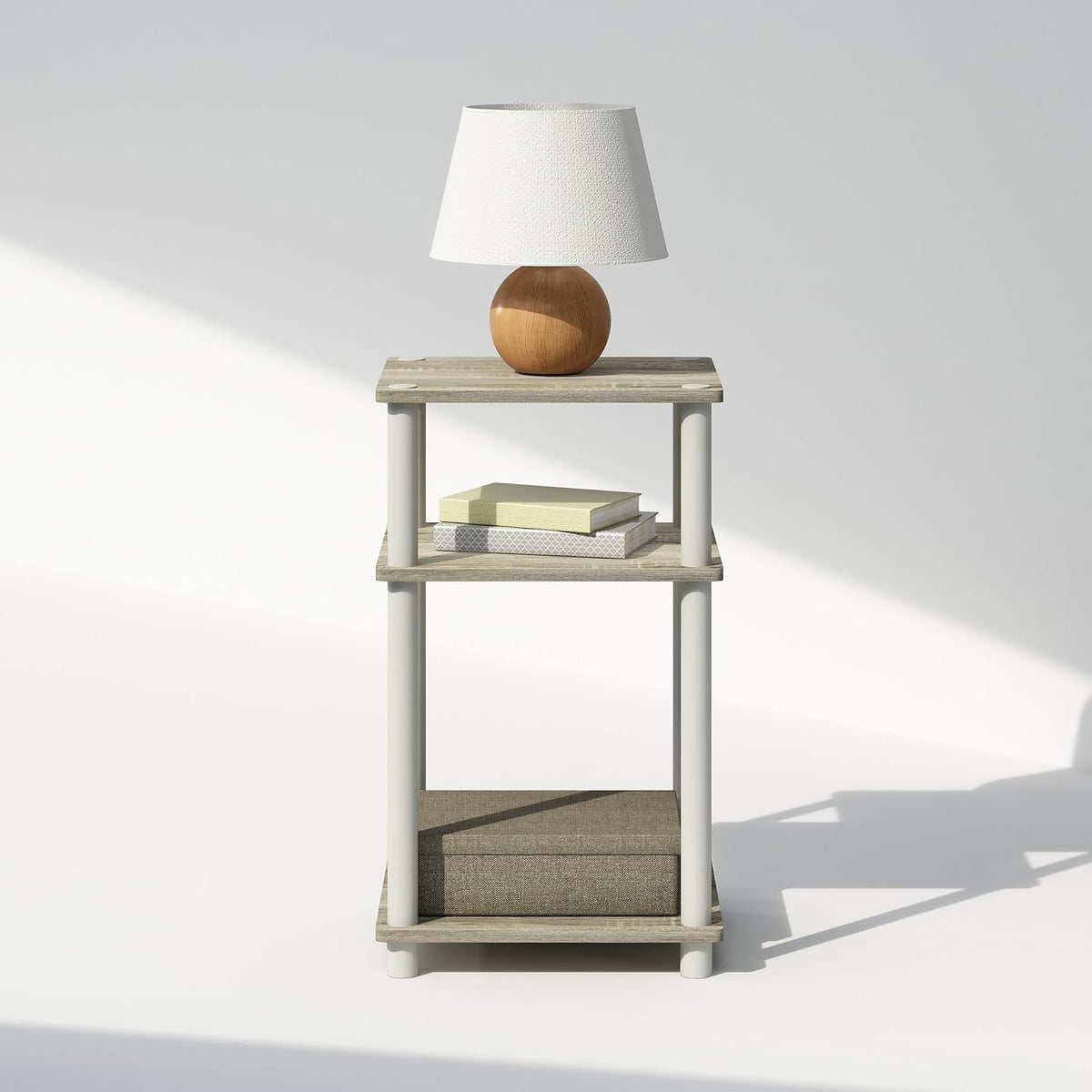 Turn-N-Tube 3-Tier Night Stand with Open Storage, Light Oak