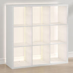 Cubicle Book Shelf with LED Lights, 9-Cube Bookshelf, Reversible Extra Thick Frame Bookcase, Display Storage Shelves, for Living Room, Bedroom, Home Office, White