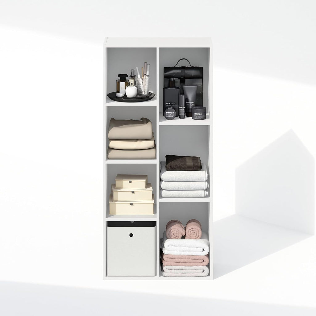 Reed Closet Organizers and Storage, 7-Cube Closet Organizer, Open Shelf Closet Storage, for Wardrobe, Bedroom, Living Room, White