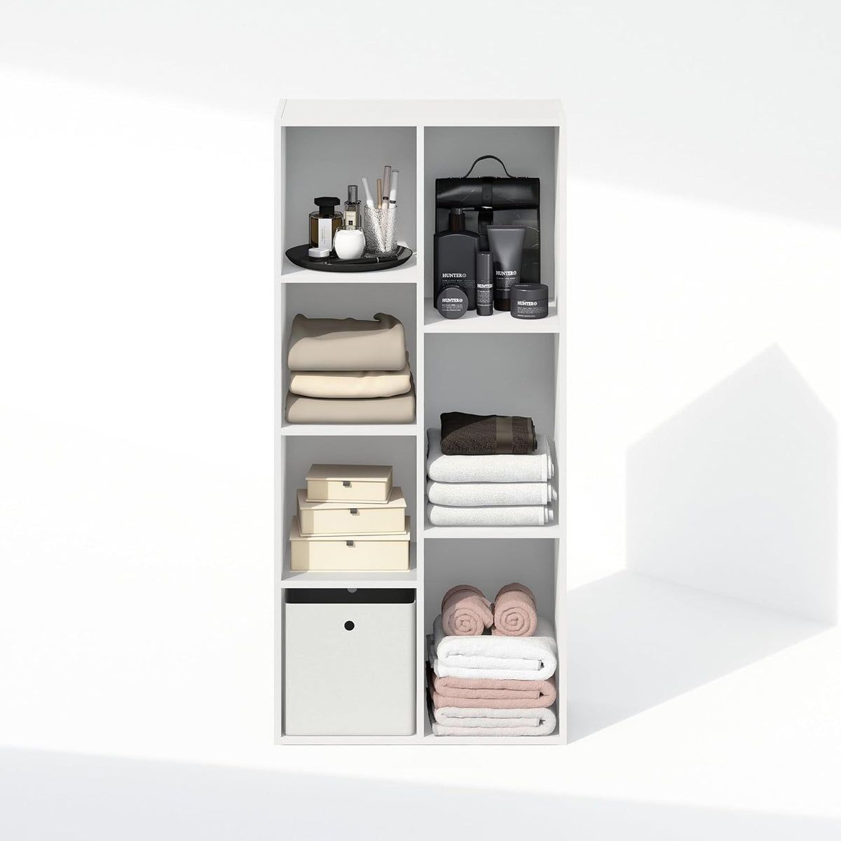 Reed Closet Organizers and Storage, 7-Cube Closet Organizer, Open Shelf Closet Storage, for Wardrobe, Bedroom, Living Room, White