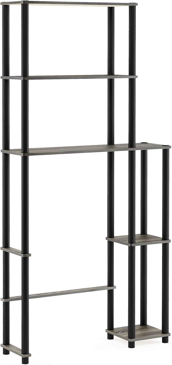 Turn-N-Tube Over The Toilet Storage, 5 Shelves Bathroom Organizer Space Saver Rack, French Oak Grey/Black