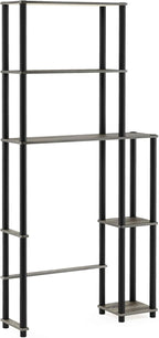Turn-N-Tube Over The Toilet Storage, 5 Shelves Bathroom Organizer Space Saver Rack, French Oak Grey/Black