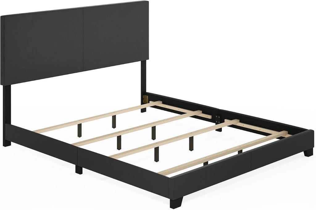 PESSAC PU Leather Upholstery Bed Frame, Cal King Size, Black