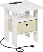 Andrey Charging Station Nightstand with Storage Bin, Marble White