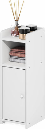 Fulda Night Stand, 4-Tier Nightstand, Bedside Table, Narrow End Table with Door and Adjustable Shelves, 24H, for Small Spaces, Bedroom, Dorm Room, Living Room, White
