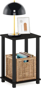 Simplistic Toolless Small 2-Tier Night Stand, Black Espresso