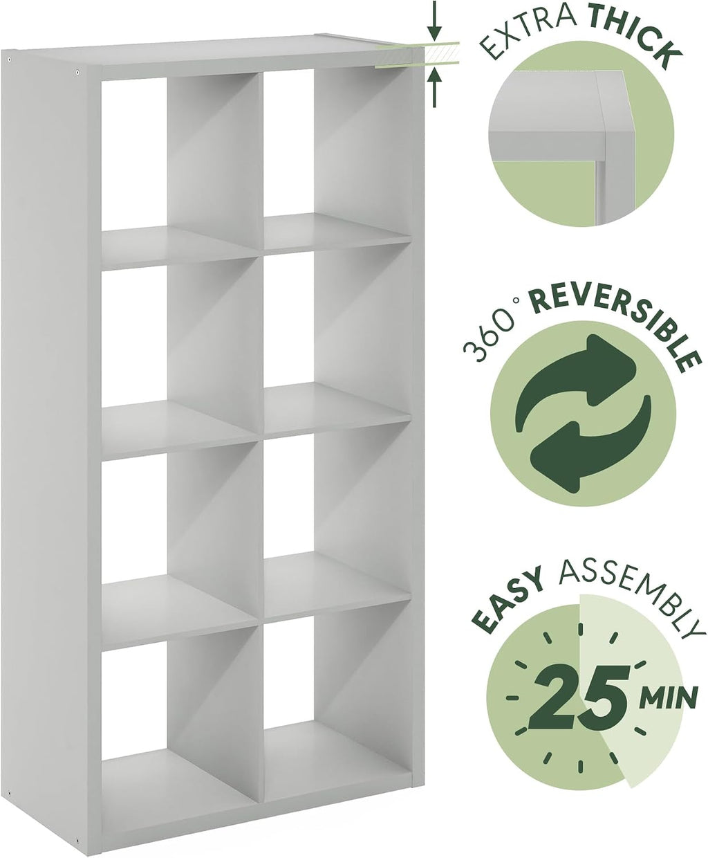 Cubicle Open Back Decorative Cube Storage Organizer, 8-Cube, Light Grey
