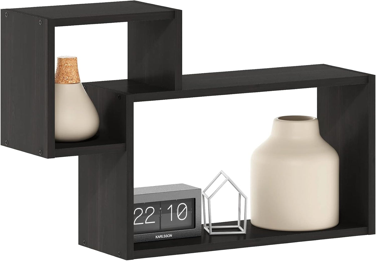 Rossi Interweave Wall Mount Floating Decorative Shelf, Set of 2, Espresso