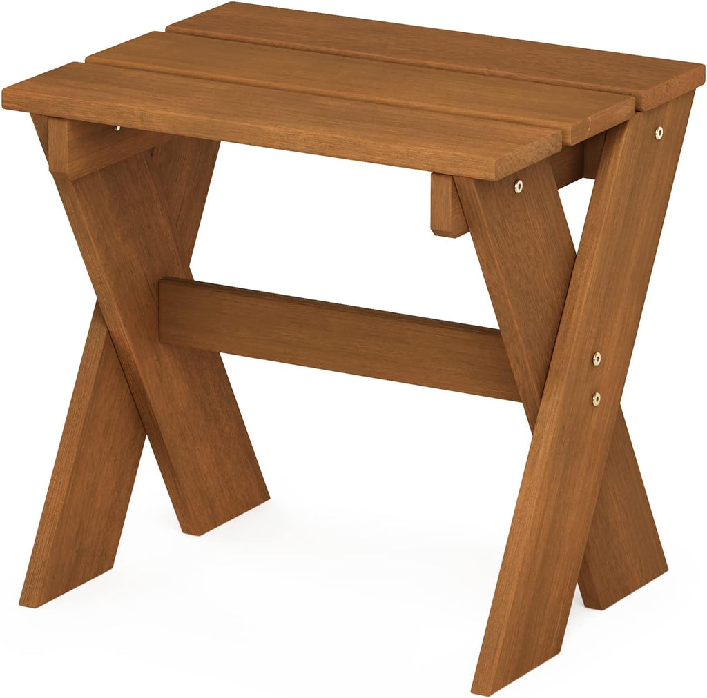 TIOMAN Hardwood Patio Table, Cross-Leg Side Table, Natural