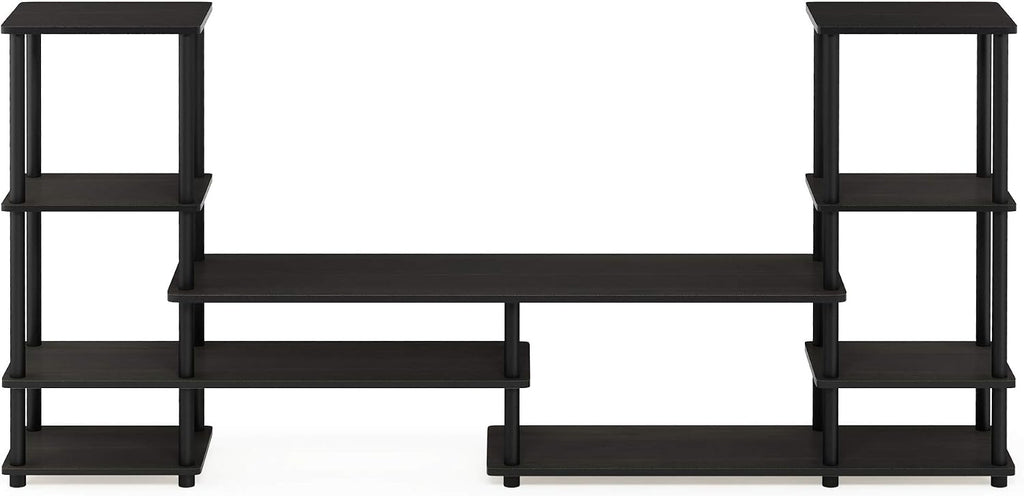 Turn-N-Tube TV Stand, Wide Open Frame Entertainment Center with Storage, TV Console with Tall Side Shelves for TV up to 48 Inch, for Living Room, Bedroom, Espresso