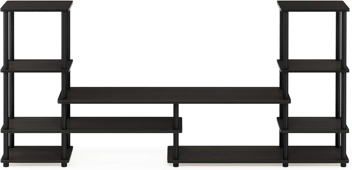 Turn-N-Tube TV Stand, Wide Open Frame Entertainment Center with Storage, TV Console with Tall Side Shelves for TV up to 48 Inch, for Living Room, Bedroom, Espresso