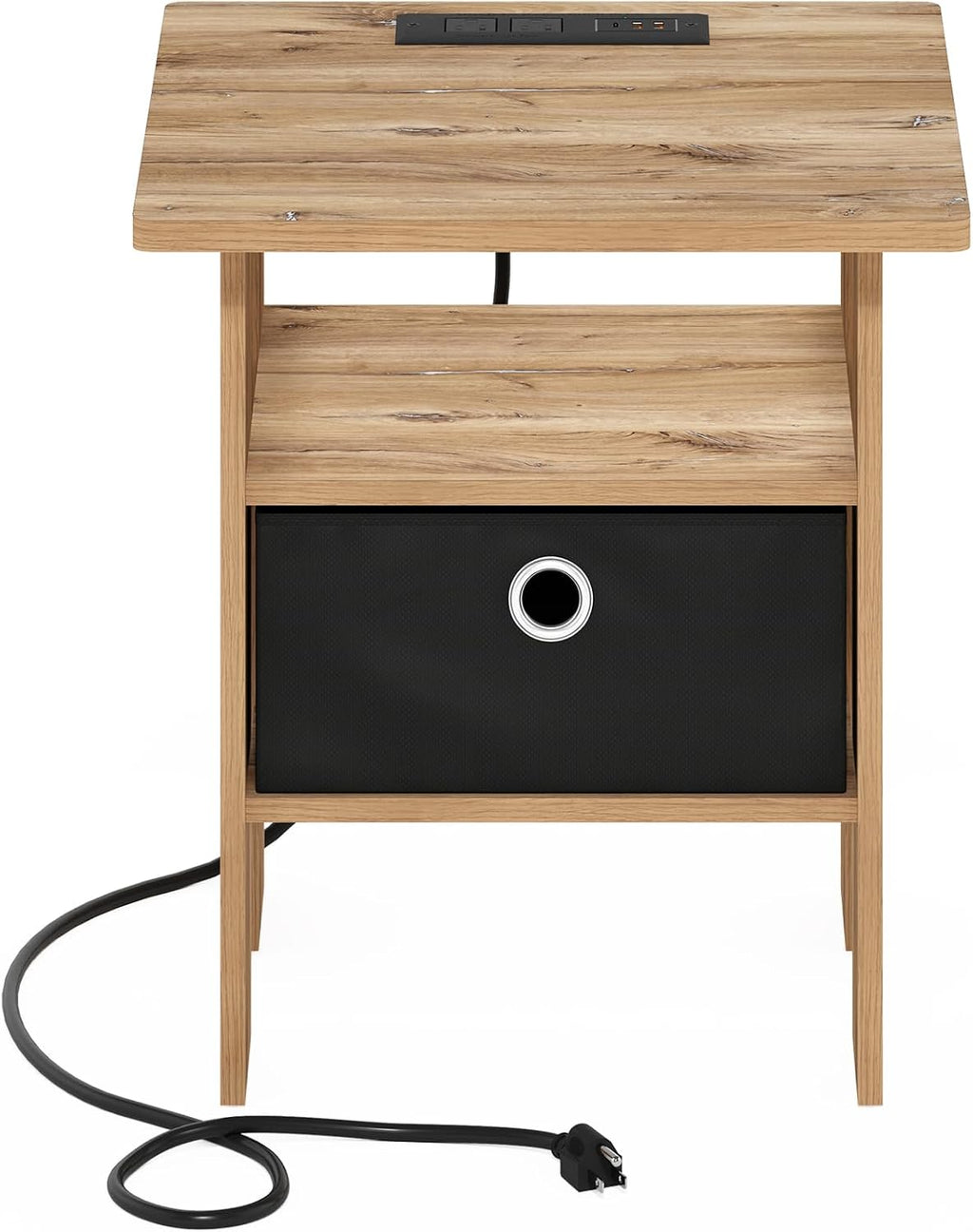 Andrey Charging Station Nightstand with Storage Bin, Flagstaff Oak