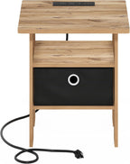 Andrey Charging Station Nightstand with Storage Bin, Flagstaff Oak