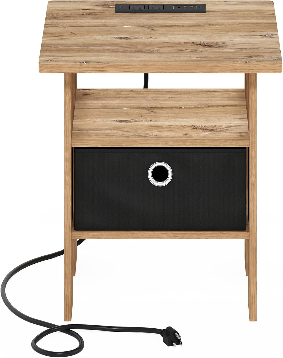Andrey Charging Station Nightstand with Storage Bin, Flagstaff Oak