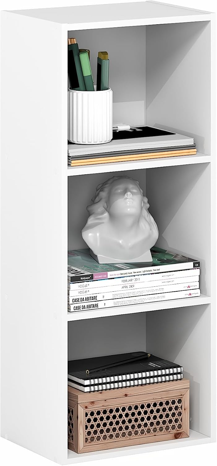 LUDER Book Shelf, 3-Cube Bookshelf, Bookcase with Open Shelves, 9.3 x 12 x 31.5, Easy Assembly, for Living Room, Bedroom, Home Office, White