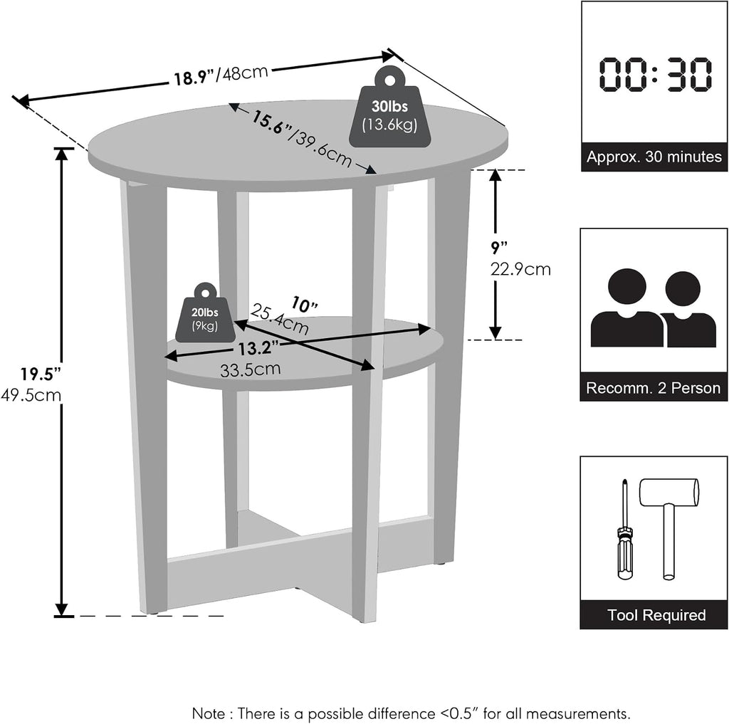 TIDUR Set of 2 2-Tier Oval Night Stand, White