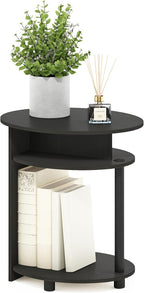 Jaya 3-Tier Round Side Table, Oval Tabletop, Black Walnut