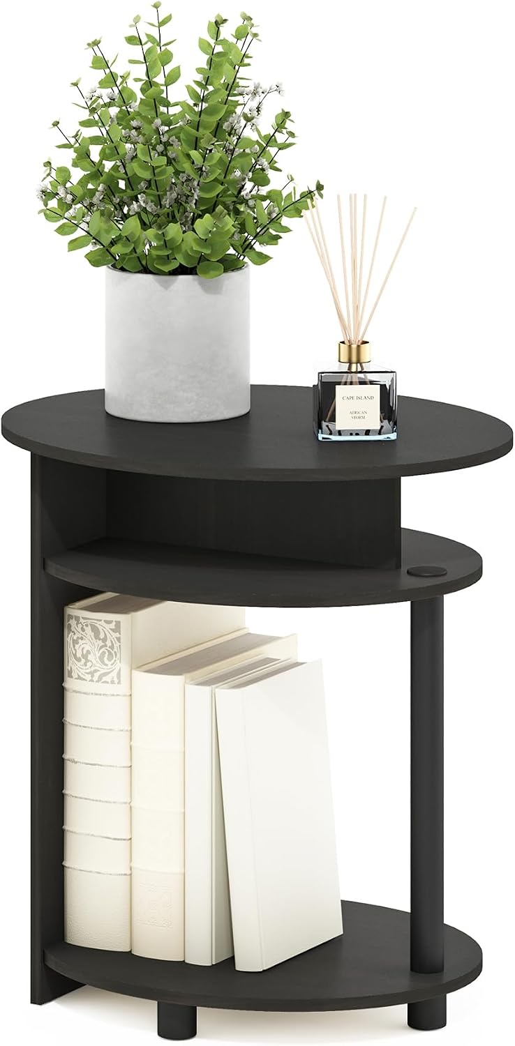 Jaya 3-Tier Round Side Table, Oval Tabletop, Black Walnut