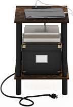 Turn-N-Tube 2-Tier Square Side Table with Charging Station, End Table, Night Stand, Bedside Table with USB and Type-C Charging Port, for Living Room, Bedroom, Amber Oak