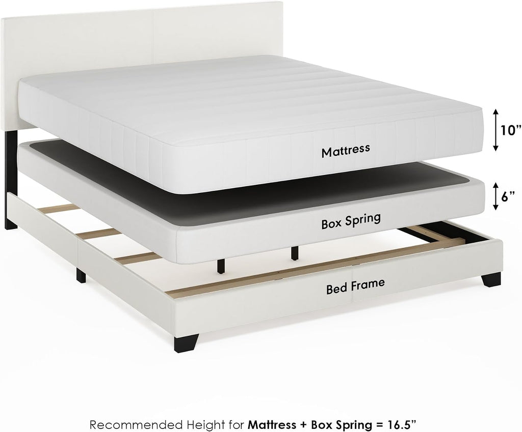 PESSAC PU Leather Upholstery Bed Frame, Cal King Size, White