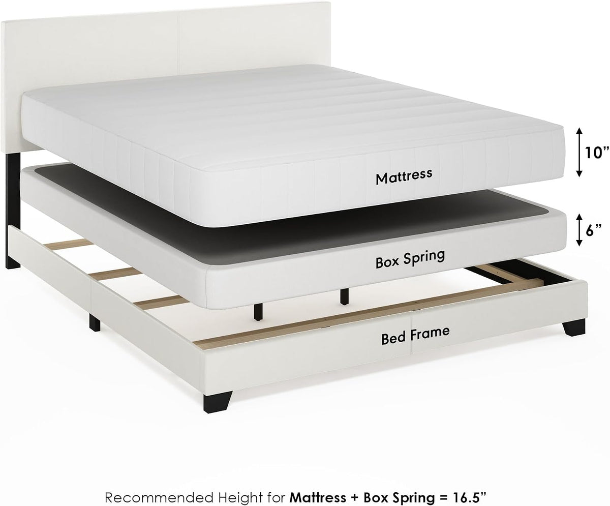 PESSAC PU Leather Upholstery Bed Frame, Cal King Size, White