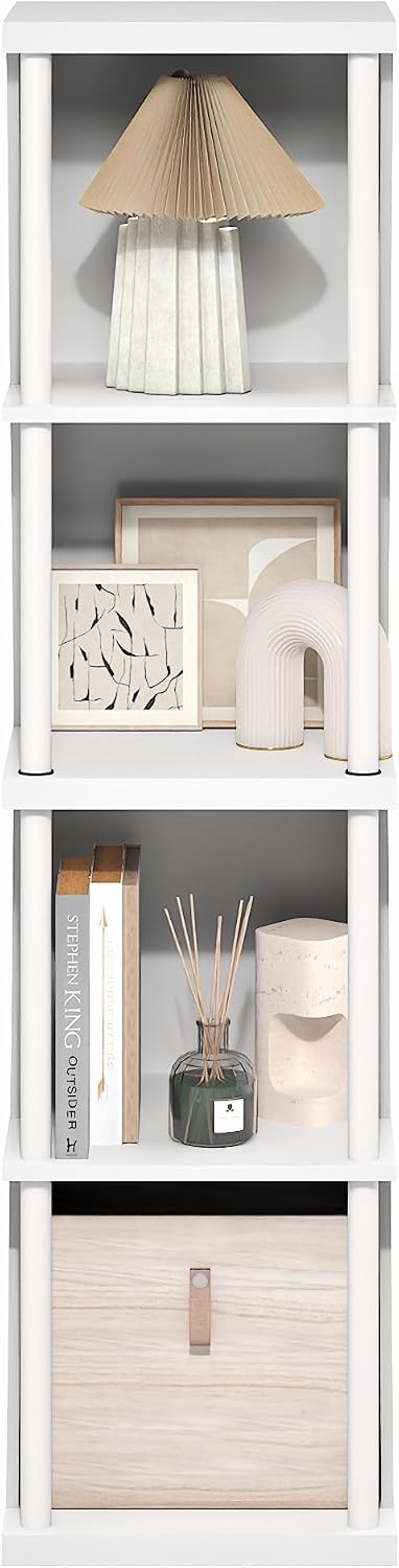 Flexi Book Shelf, 4-Cube Bookshelf, Standing Bookcase, White