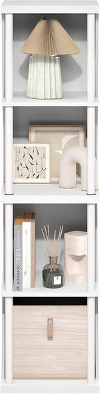 Flexi Book Shelf, 4-Cube Bookshelf, Standing Bookcase, White