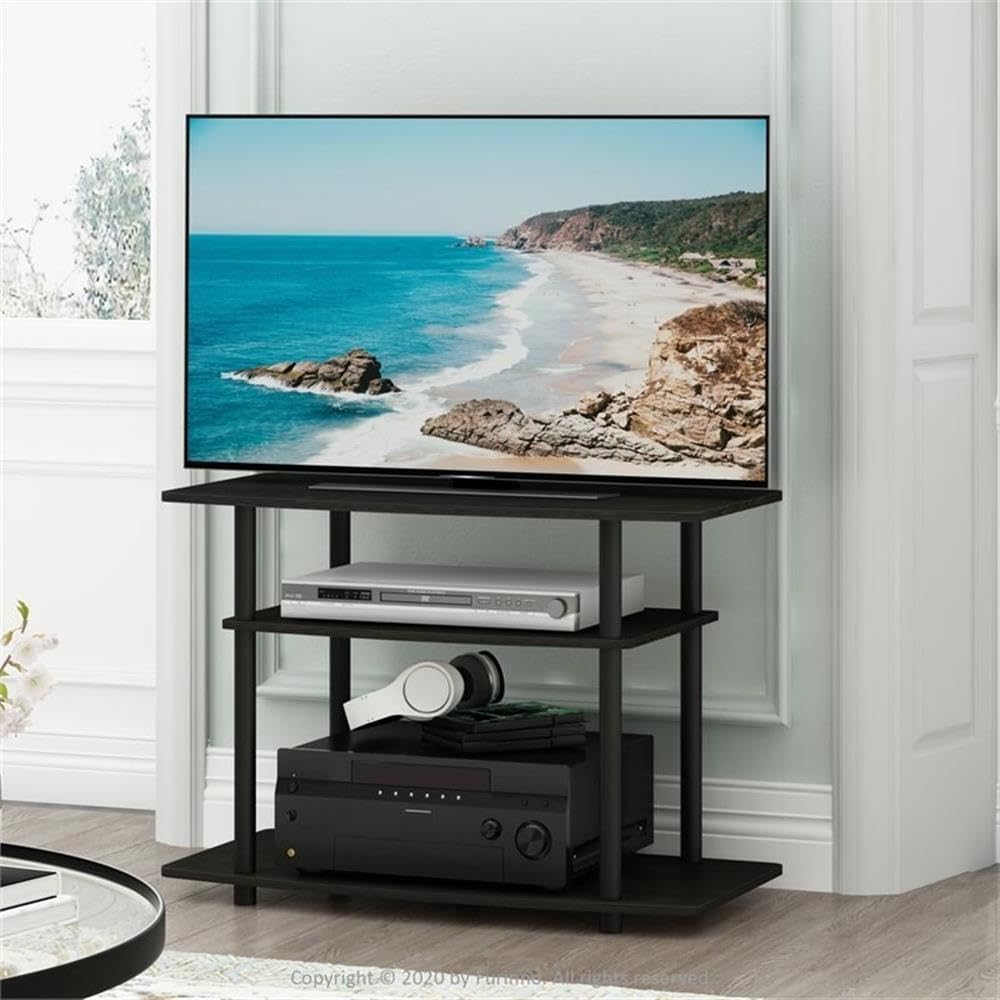 Turn-N-Tube No Tools 3-Tier Entertainment Center TV Stand for TV up to 32 Inch, Plastic Round Tubes, Espresso/black