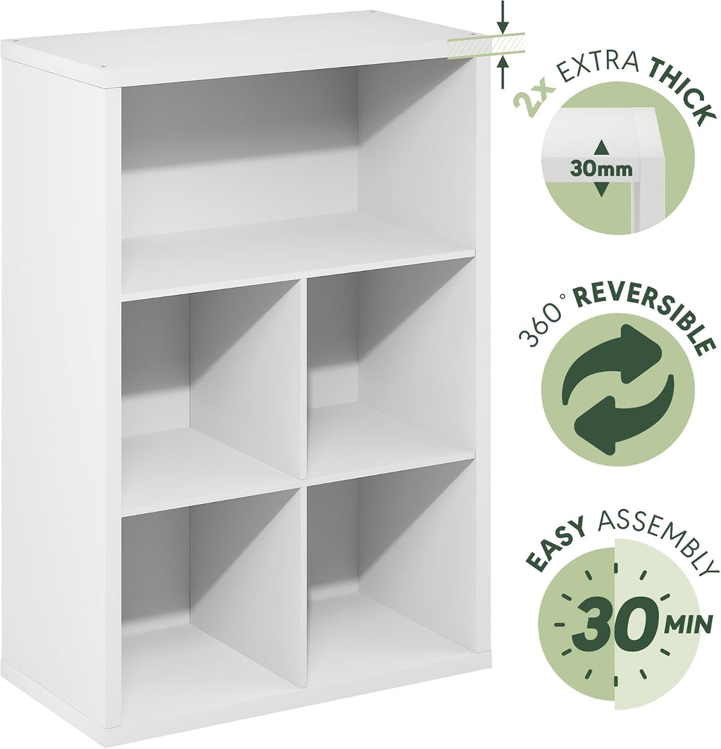 Cubicle 5-Cube Book Shelf, Cube Storage Organizer, Plain White
