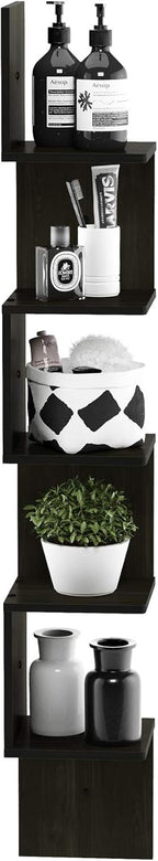 Rossi 5-Tier Corner Square Floating Shelves for Wall, Espresso