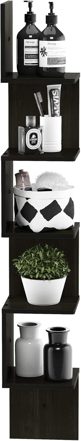 Rossi 5-Tier Corner Square Floating Shelves for Wall, Espresso