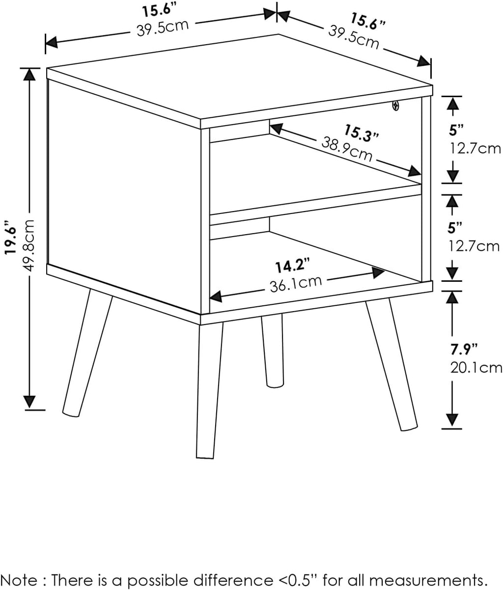 Claude Mid Century Style Nightstand with Wood Legs, 15.55 (D) x 15.55 (W) x 20.16 (H) inches, Espresso