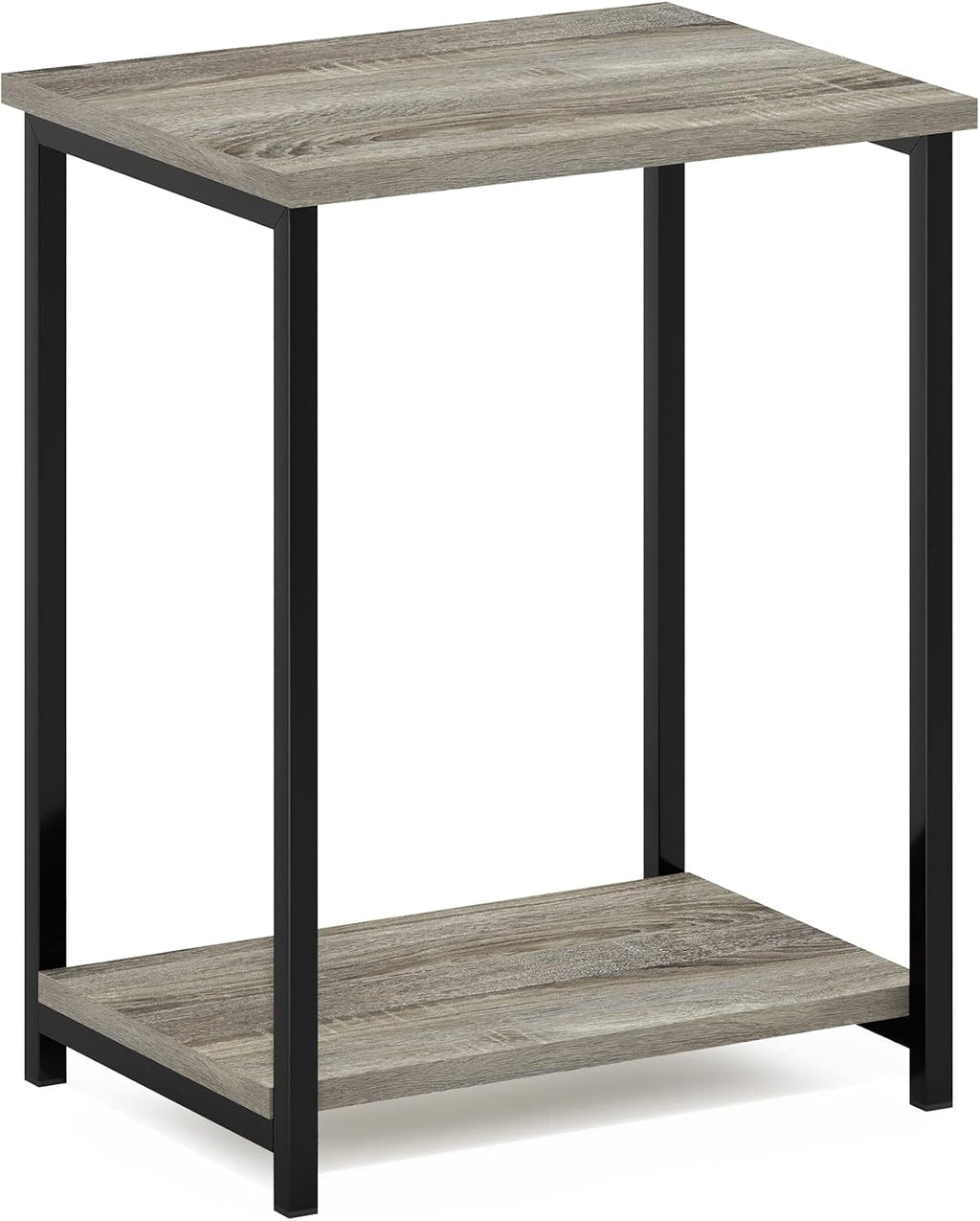 Simplistic 2-Tier Side Table, Metal Frame End Table, Grey Oak