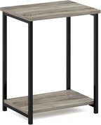 Simplistic 2-Tier Side Table, Metal Frame End Table, Grey Oak