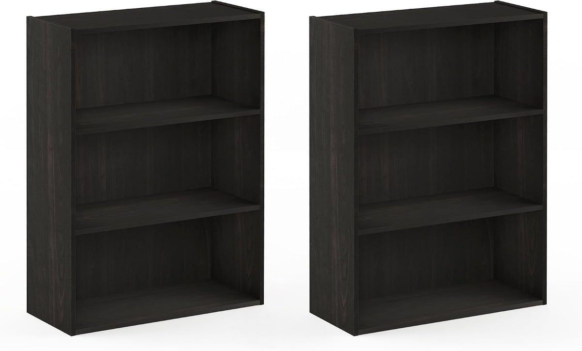 PASIR Set of 2 3-Tier Book Shelf, Dark Espresso