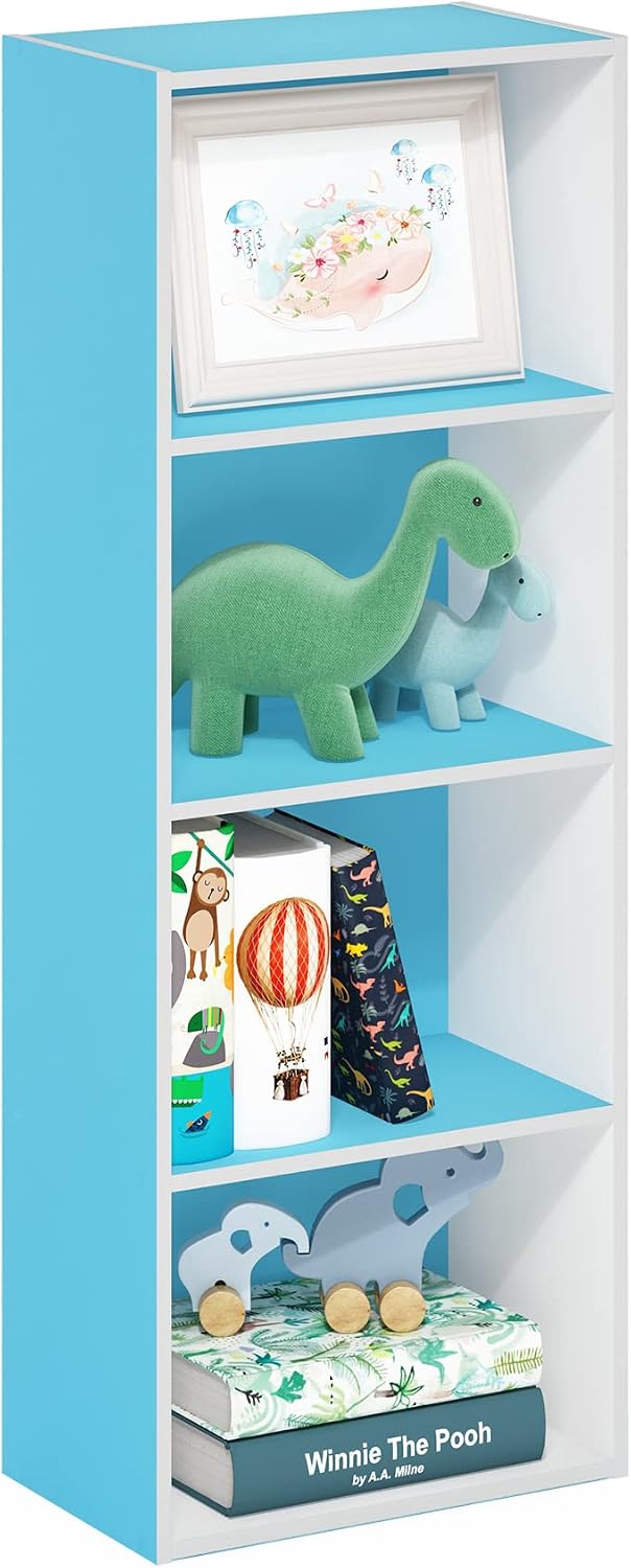 4-Tier Book Shelf, Open Shelves Bookshelf, Light Blue/White