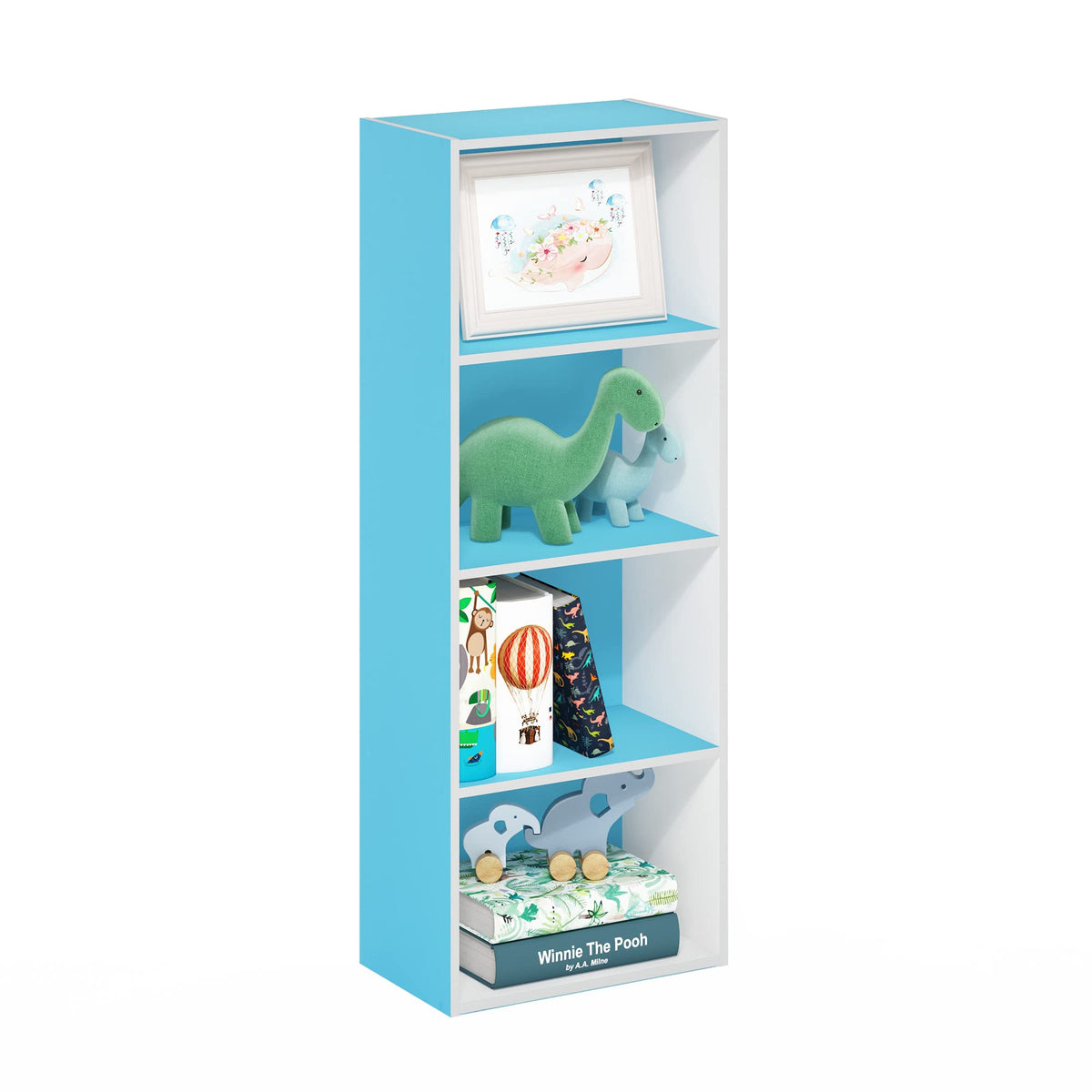 4-Tier Book Shelf, Open Shelves Bookshelf, Light Blue/White
