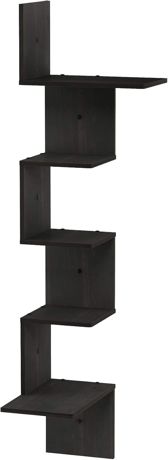 Rossi 5-Tier Corner Floating Shelves for Wall, Espresso