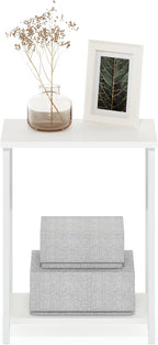 Simplistic Side Table, 2-Tier Metal Frame Modern End Table with Open Shelf, Night Stand, Bedside Table, for Living Room, Bedroom, White