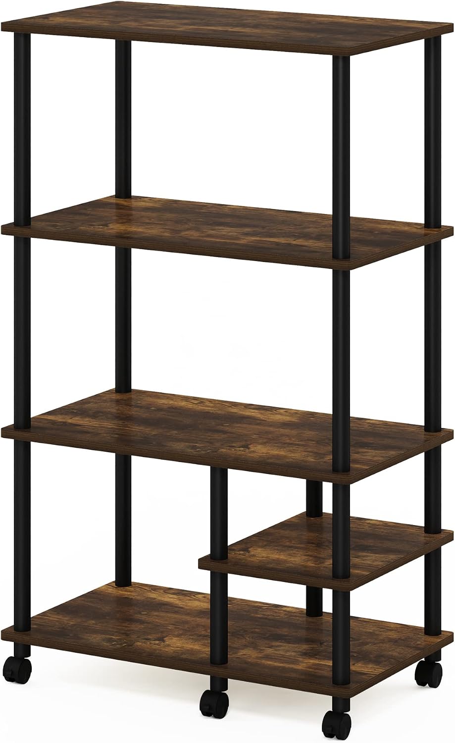 Turn-N-Tube 4-Tier Toolless Kitchen Storage Shelf Cart, Amber Pine/Black