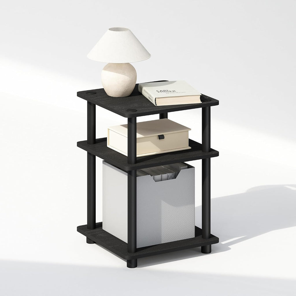 TURN-N-TUBE Toolless 3-Tier Night Stand, Nightstand, Black
