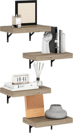 Tanna Floating Shelves for Wall Set of 4, 15-Inch Wall Shelf, Wall Mounted Shelf, for Bathroom, Home Office, Living Room, Natural