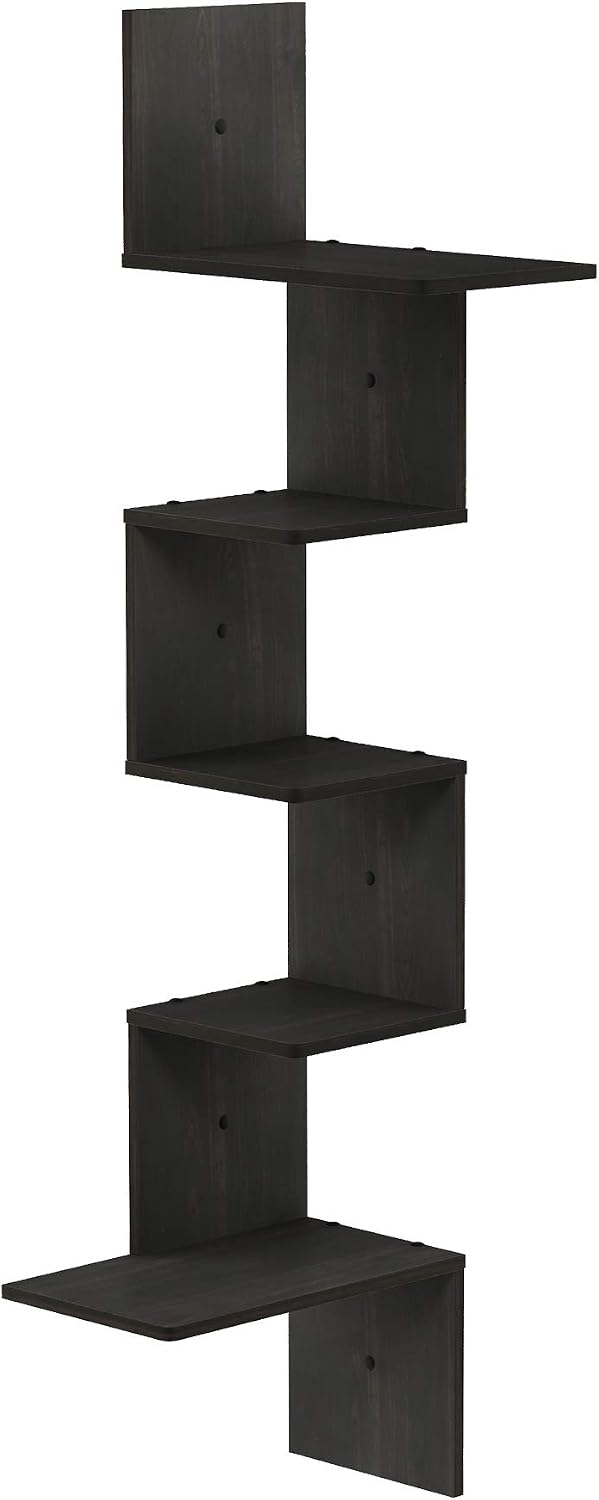 Rossi 5-Tier Corner Floating Shelves for Wall, Espresso