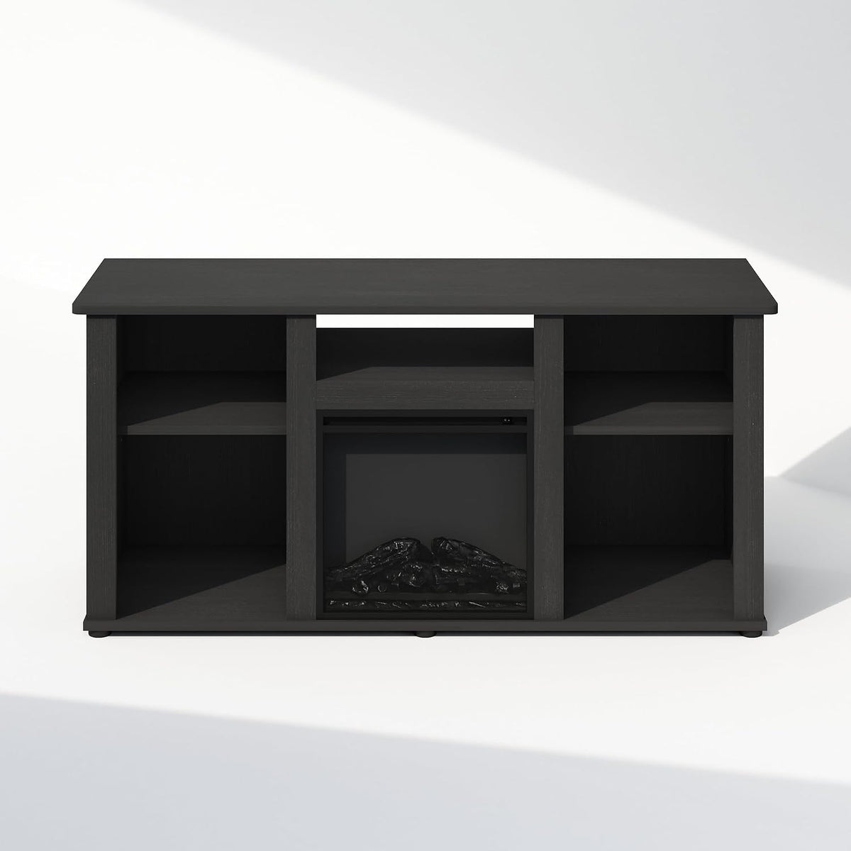 Jensen Fireplace TV Stand, NO Heat Decorative Electric Fireplace Corner TV Stand for TV up to 55 Inch, with 5 Open Shelves, for Living Room, Americano
