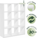 Book Shelf, 12-Cube Bookshelf, Extra Thick Frame Reversible Tall Wide Bookcase with Open Back, 14.6 x 43.8 x 58, for Living Room, Bedroom, Home Office, Plain White