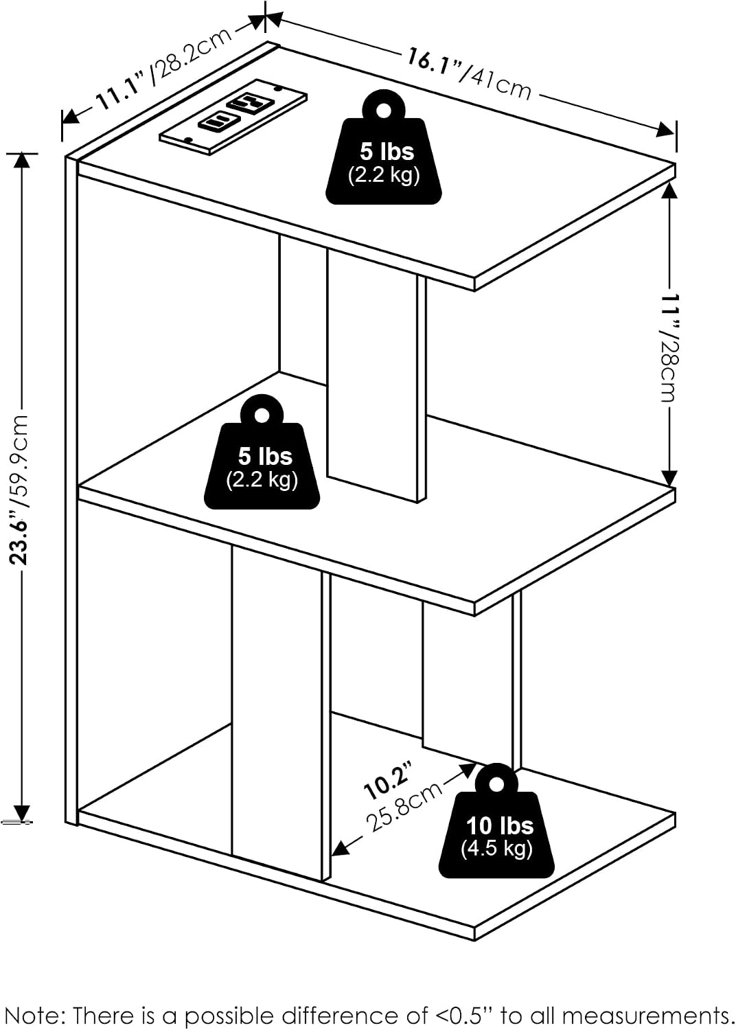 BOYATE 2-Tier Night Stand with Charging Station, Espresso
