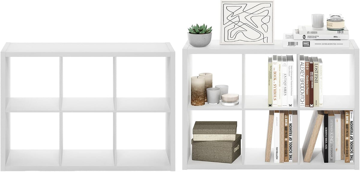 Book Shelf Set of 2, 6-Cube Bookshelf, White