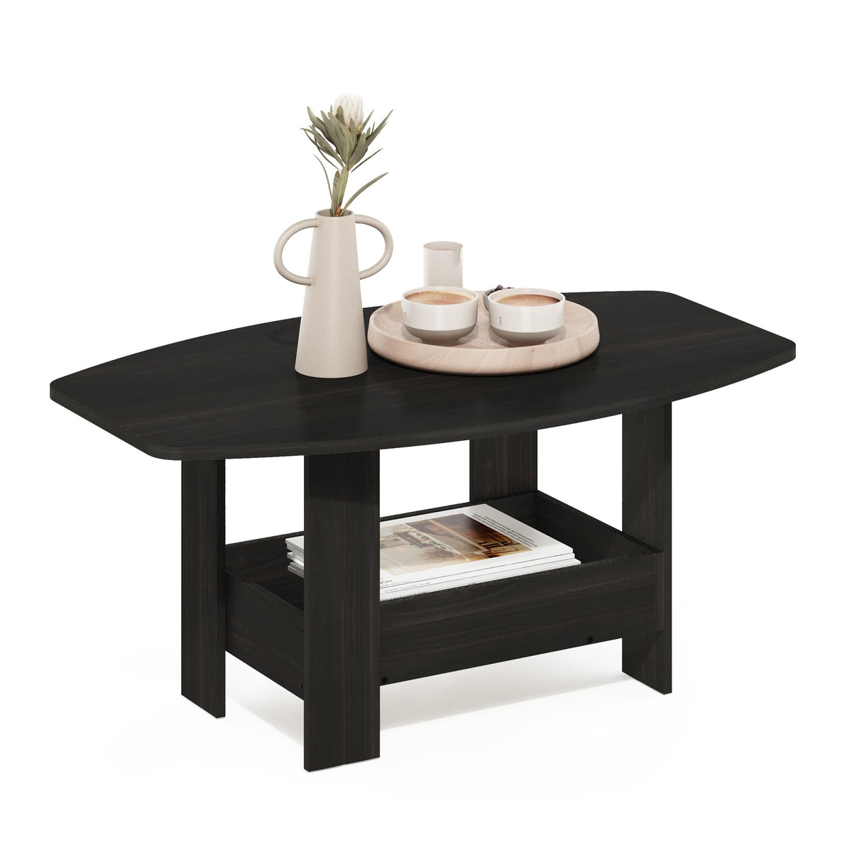Basic 2-Tier Modern Coffee Table with Open Shelf, White