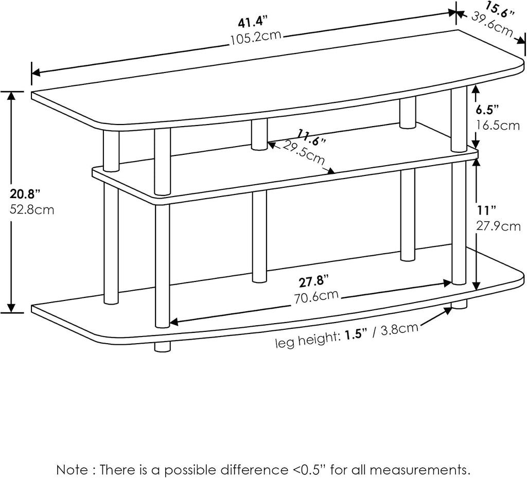 Frans Turn-N-Tube TV Stand for TV Size up to 43 Inch, 3-Tier, White Oak